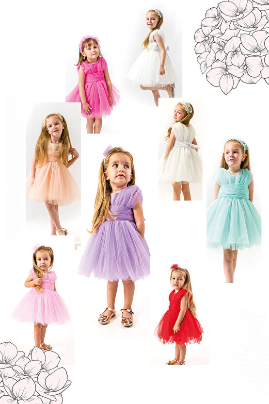 Kız Bebek Kız Çocuk Doğum Günü Parti Düğün Elbise Kolsuz Taçlı Fırfırlı Tüllü Tütülü Tütü Astarlı