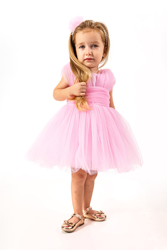 Kız Bebek Kız Çocuk Doğum Günü Parti Düğün Elbise Kolsuz Taçlı Fırfırlı Tüllü Tütülü Tütü Astarlı