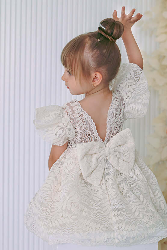 Kız Bebek Elbise Kız Çocuk Elbise Doğum Günü Parti Düğün Elbise Dantelli Kısa Kol Astarlı Elbise