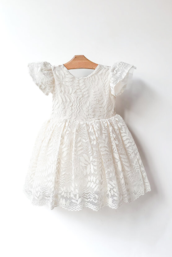 Kız Bebek Elbise Kız Çocuk Elbise Doğum Günü Parti Düğün Elbise Dantelli Kısa Kol Astarlı Elbise
