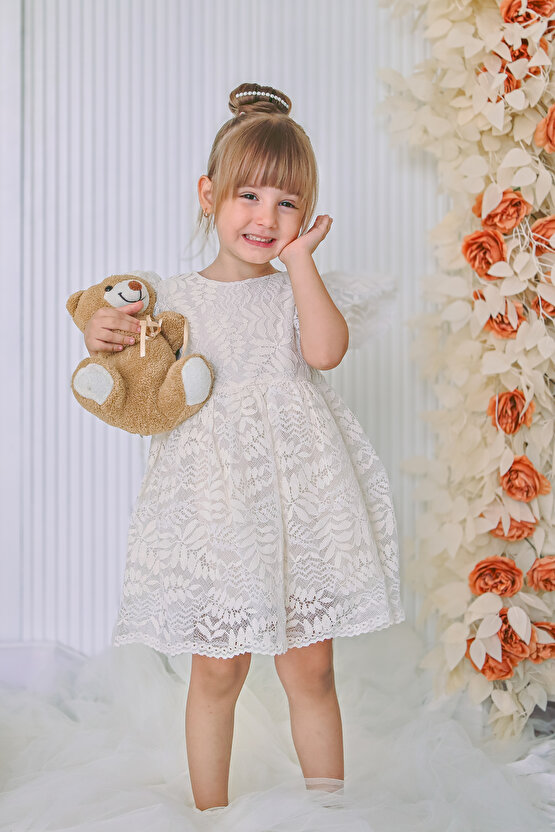 Kız Bebek Elbise Kız Çocuk Elbise Doğum Günü Parti Düğün Elbise Dantelli Kısa Kol Astarlı Elbise