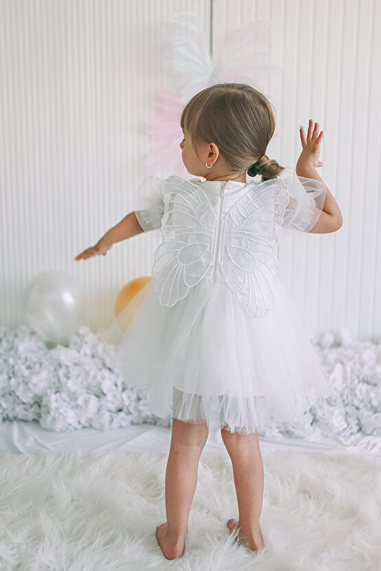 Kız Bebek Kız Çocuk Doğum Günü Parti Düğün Elbise Balonkol Kanatlı Tüllü Tütülü Tütü Astarlı