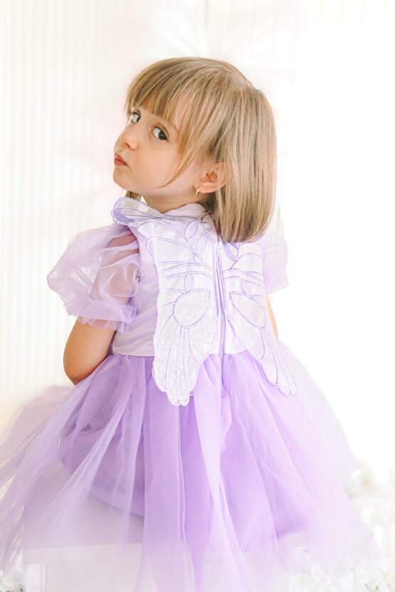 Kız Bebek Kız Çocuk Doğum Günü Parti Düğün Elbise Balonkol Kanatlı Tüllü Tütülü Tütü Astarlı
