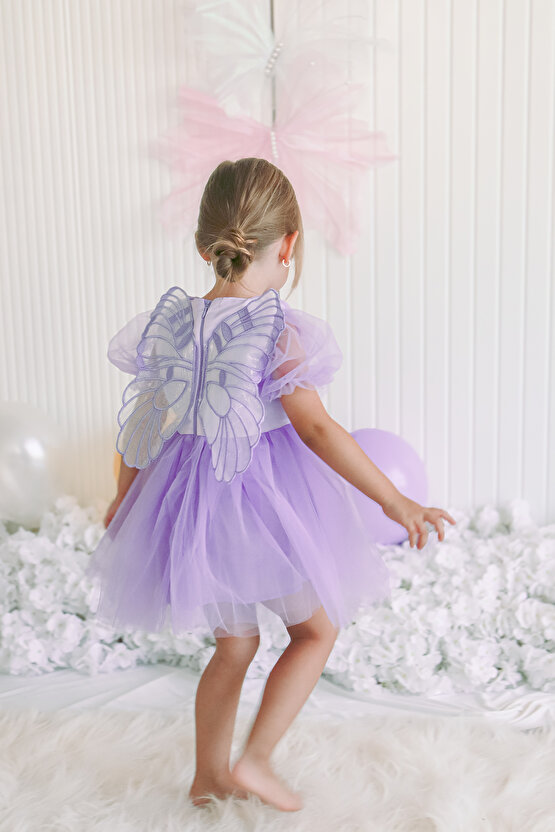 Kız Bebek Kız Çocuk Doğum Günü Parti Düğün Elbise Balonkol Kanatlı Tüllü Tütülü Tütü Astarlı