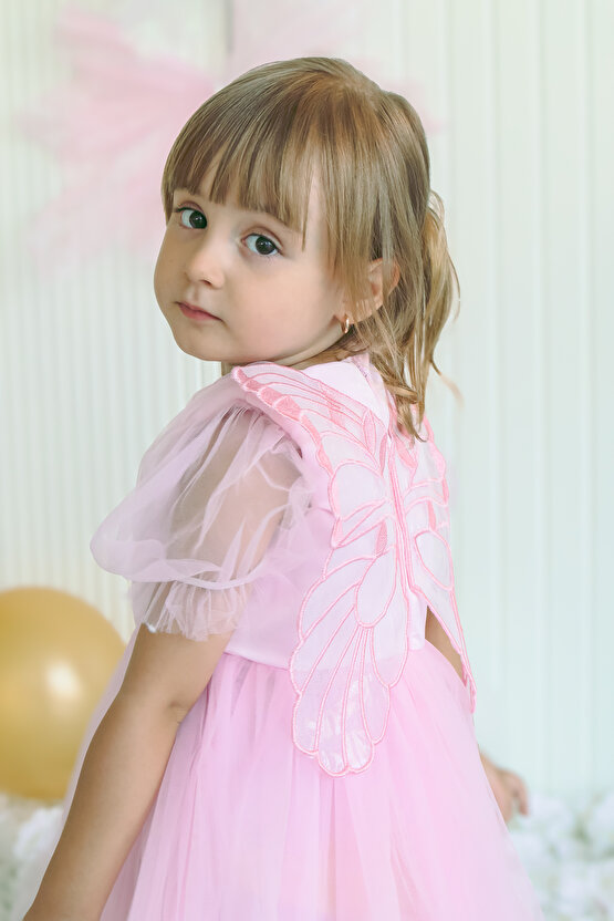 Kız Bebek Kız Çocuk Doğum Günü Parti Düğün Elbise Balonkol Kanatlı Tüllü Tütülü Tütü Astarlı