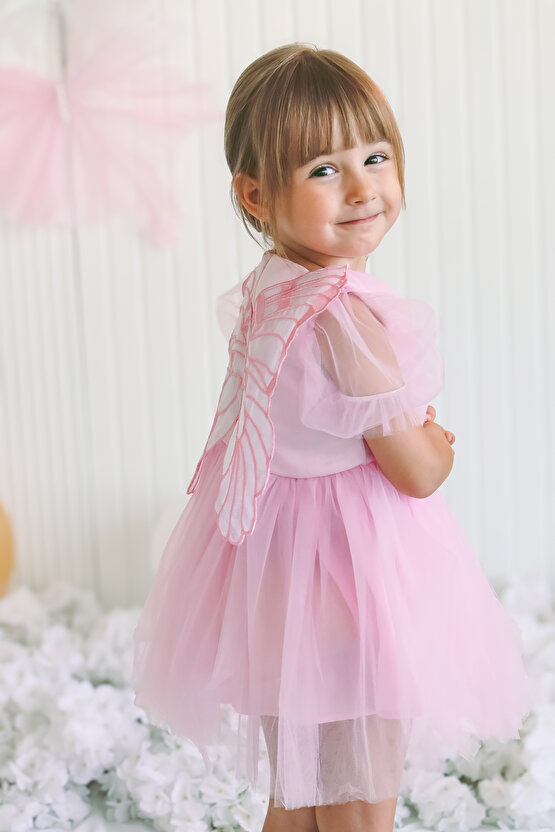 Kız Bebek Kız Çocuk Doğum Günü Parti Düğün Elbise Balonkol Kanatlı Tüllü Tütülü Tütü Astarlı