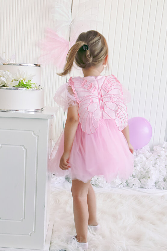 Kız Bebek Kız Çocuk Doğum Günü Parti Düğün Elbise Balonkol Kanatlı Tüllü Tütülü Tütü Astarlı