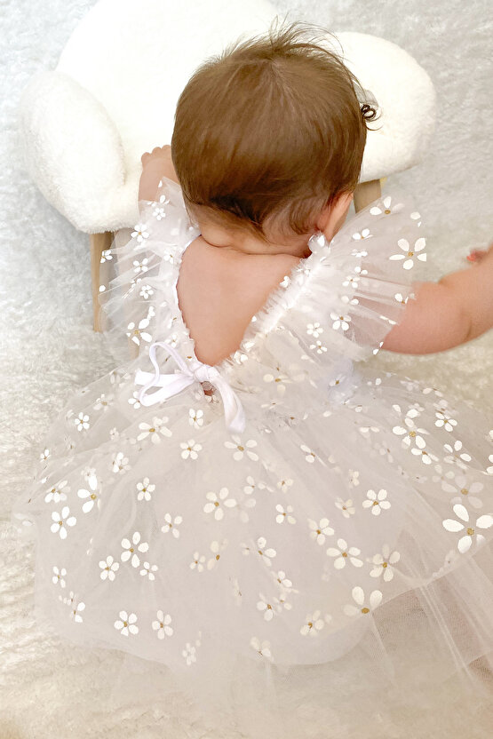 Kız Bebek Elbise Kız Çocuk Elbise Doğum Günü Parti Düğün Elbise Dantelli Kısa Kol Astarlı Elbise