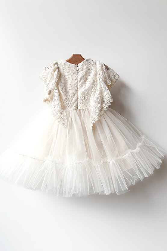 Kız Bebek Elbise Kız Çocuk Elbise Doğum Günü Parti Düğün Elbise Dantelli Kısa Kol Astarlı Elbise