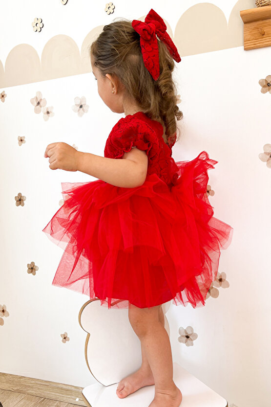 Kız Bebek Elbise Kız Çocuk Elbise Doğum Günü Parti Düğün Elbise Dantelli Kısa Kol Astarlı Elbise