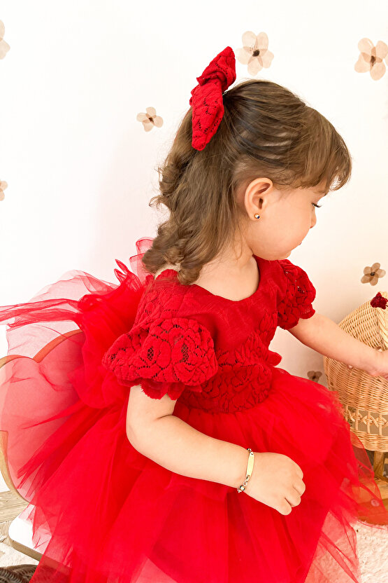 Kız Bebek Elbise Kız Çocuk Elbise Doğum Günü Parti Düğün Elbise Dantelli Kısa Kol Astarlı Elbise