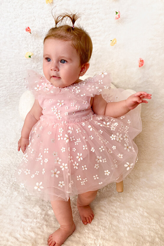 Kız Bebek Elbise Kız Çocuk Elbise Doğum Günü Parti Düğün Elbise Dantelli Kısa Kol Astarlı Elbise