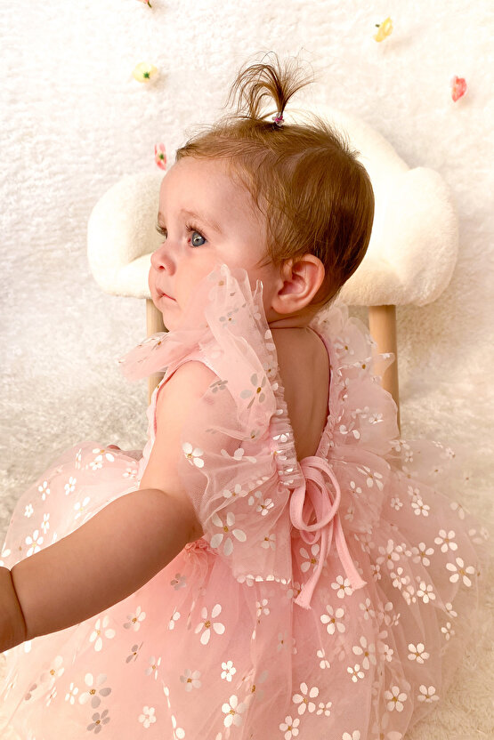 Kız Bebek Elbise Kız Çocuk Elbise Doğum Günü Parti Düğün Elbise Dantelli Kısa Kol Astarlı Elbise