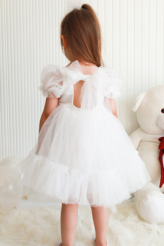 Kız Bebek Elbise Kız Çocuk Elbise Doğum Günü Parti Düğün Elbise Dantelli Kısa Kol Astarlı Elbise