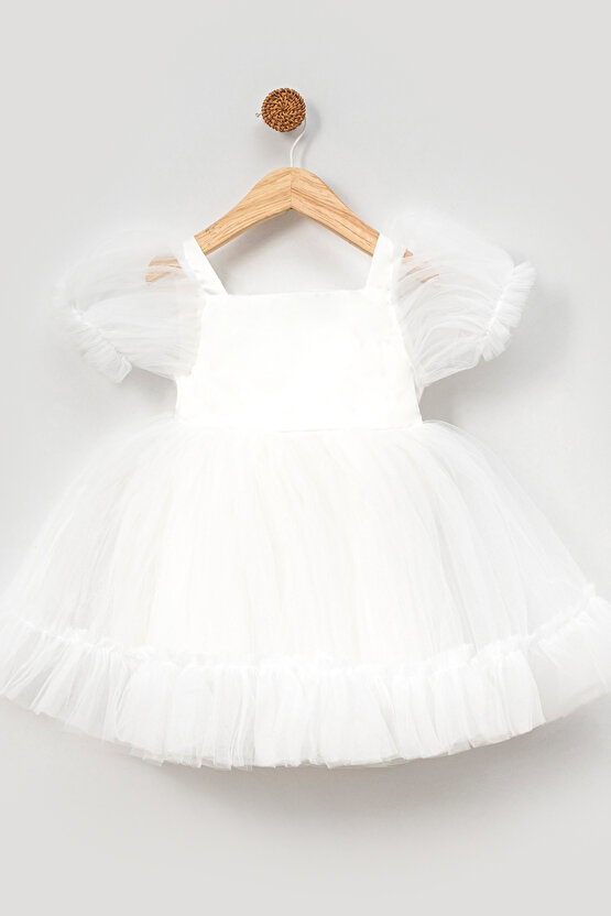 Kız Bebek Elbise Kız Çocuk Elbise Doğum Günü Parti Düğün Elbise Dantelli Kısa Kol Astarlı Elbise