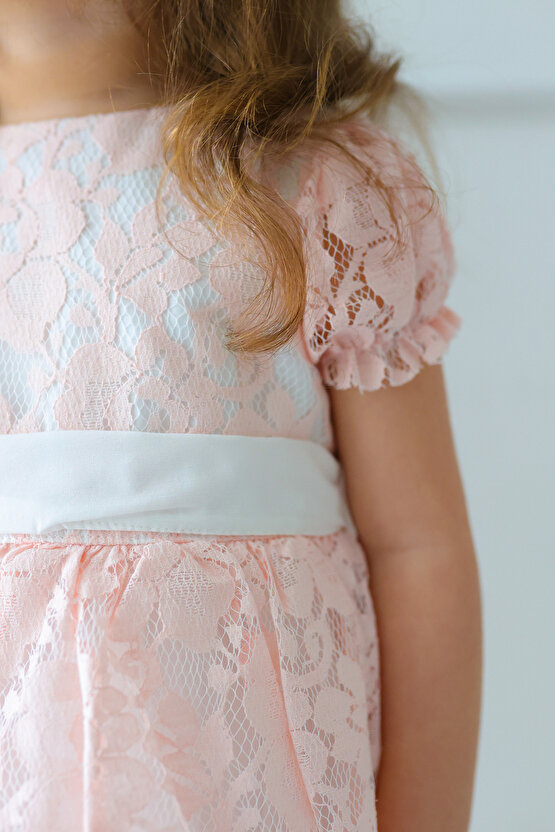 Kız Bebek Elbise Kız Çocuk Elbise Doğum Günü Parti Düğün Elbise Dantelli Kısa Kol Astarlı Elbise