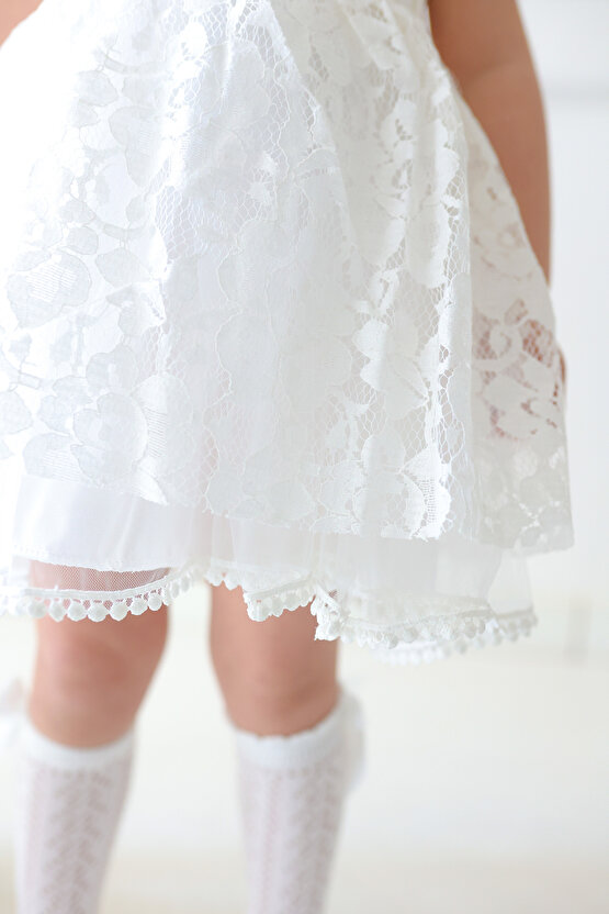 Kız Bebek Elbise Kız Çocuk Elbise Doğum Günü Parti Düğün Elbise Dantelli Kısa Kol Astarlı Elbise