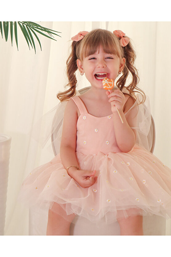 Kız Bebek Elbise Kız Çocuk Elbise Doğum Günü Parti Düğün Elbise Askılı Astarlı Papatya Elbise