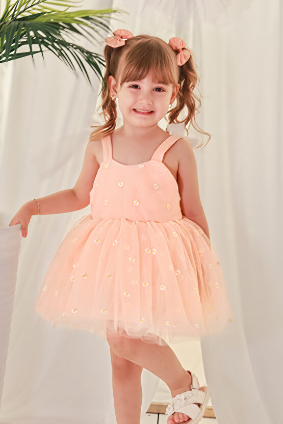 Kız Bebek Elbise Kız Çocuk Elbise Doğum Günü Parti Düğün Elbise Askılı Astarlı Papatya Elbise