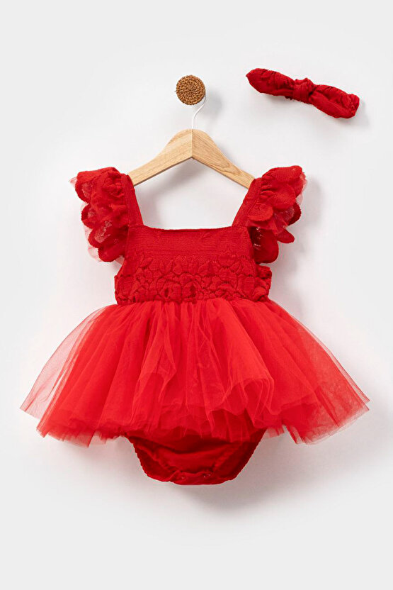 Kız Bebek Kız Çocuk Doğum Günü Parti Düğün Elbise Kısa Kol Kurdela Bandanalı Dantelli Astarlı Romper