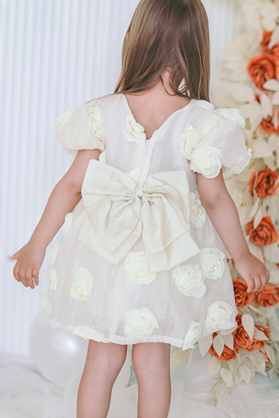 Kız Bebek Kız Çocuk Doğum Günü Parti Düğün Elbise Kısa Kol Tüllü Tütülü Tütü Astarlı