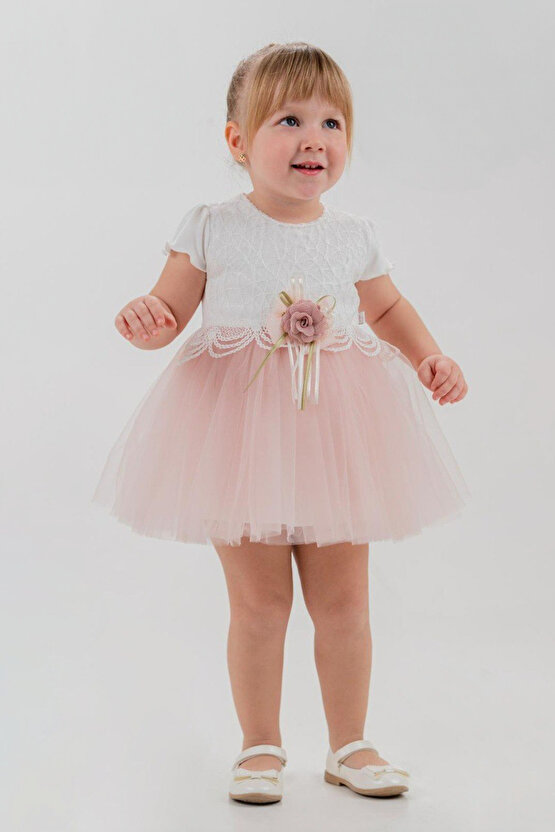 Kız Bebek Kız Çocuk Doğum Günü Parti Düğün Elbise Kısa Kol Dantel Çiçek Tüllü Tütülü Tütü Astarlı