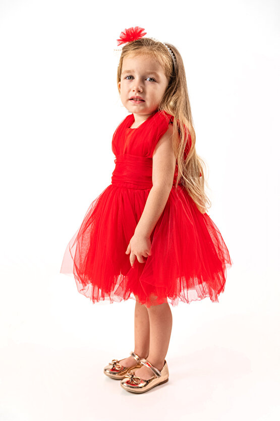 Kız Bebek Kız Çocuk Doğum Günü Parti Düğün Elbise Kolsuz Taçlı Fırfırlı Tüllü Tütülü Tütü Astarlı