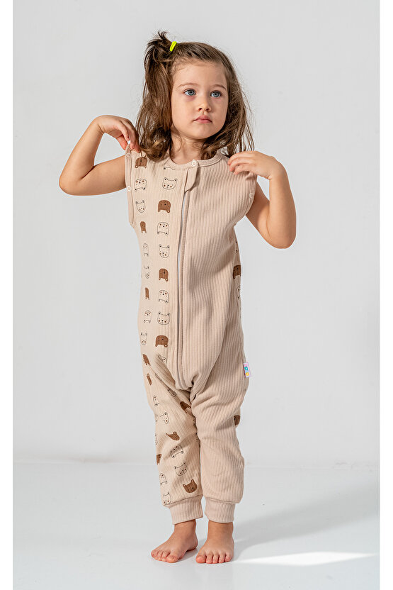 Kız Erkek Unisex Mevsimlik Kolları Çıkan Çift Kat Organik %100 Doğal Pamuk Bebek Çocuk Uyku Tulumu