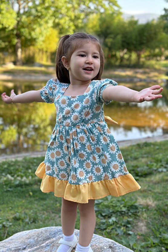 Kız Bebek Elbise Kız Çocuk Elbise Doğum Günü Parti Düğün Elbise Dantelli Kısa Kol Astarlı Elbise