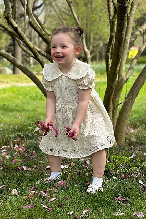 Kız Bebek Elbise Kız Çocuk Elbise Doğum Günü Parti Düğün Elbise Dantelli Kısa Kol Astarlı Elbise