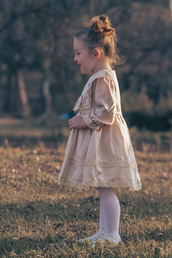 Kız Bebek Elbise Kız Çocuk Elbise Doğum Günü Parti Düğün Elbise Astarlı saten uzun kol