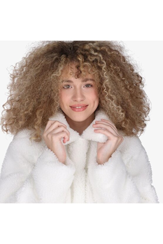 Sportswear Icon Clash White Long Sherpa Kadın Ceket
