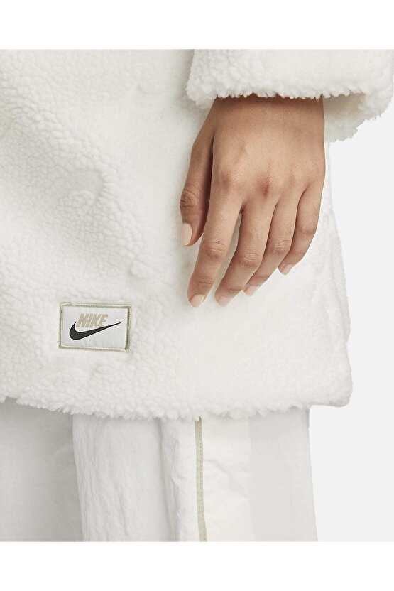 Sportswear Icon Clash White Long Sherpa Kadın Ceket