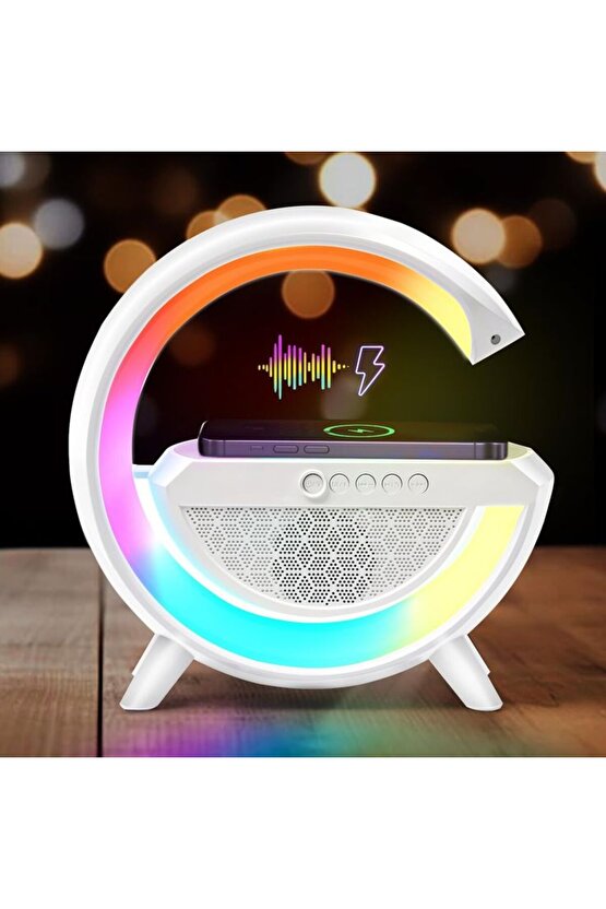 Çok Fonksiyonlu, Şarj Eder, Alarmlı, Saatli, Radyolu, RGB Çok Renkli Aydınlatma Masa Saati - Lambası
