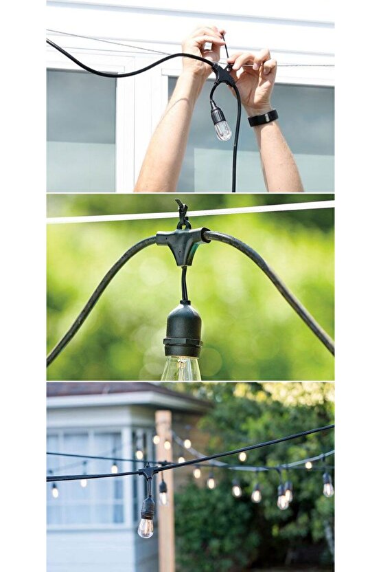 5 Metre 10 Duylu Eklenebilir Sıralı Bahçe, Kafe, Teras, Balkon Armatürü IP64 İç Dış Mekan (Ampulsüz)