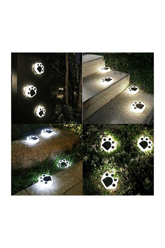 4 Adet Güneş Enerjili, 5 Watt 6500 Kelvin Beyaz Işık Solar Çim, Duvar, Merdiven İçin Pati Aplik