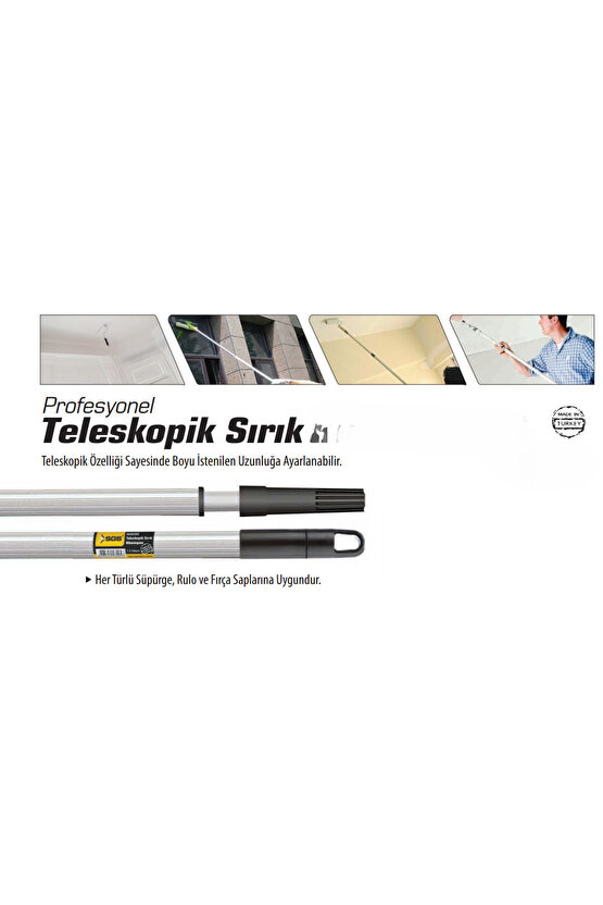 3 Metre, İki Kademeli Teleskopik Metal Saplı Sırık, Boya, Temizlik, Meyve Silkme İçin 3 Metre Sırık