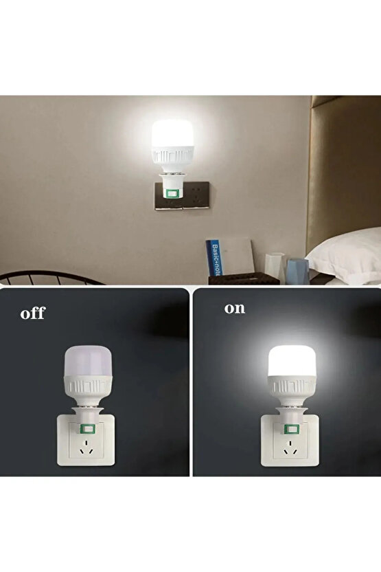 5 Adet Aç - Kapa Anahtarlı E27 Duylu Fiş, E27 Ampul ve Gece Lambası Takılabilir Anahtarlı Fişli Duy