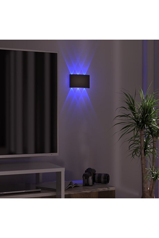 Uranüs Siyah Kasa Mavi Işık Ledli Dekoratif Işık Süzmeli Iç Ve Dış Mekan Salon Bahçe Balkon Aplik