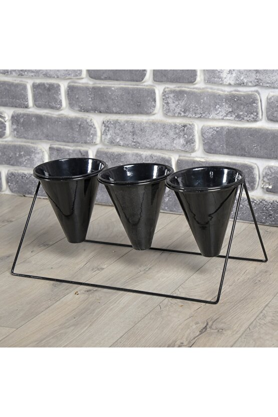 Vıpclass 3 Saksılı Metal Çiçek Standı - Saksılar Dahil - Vss