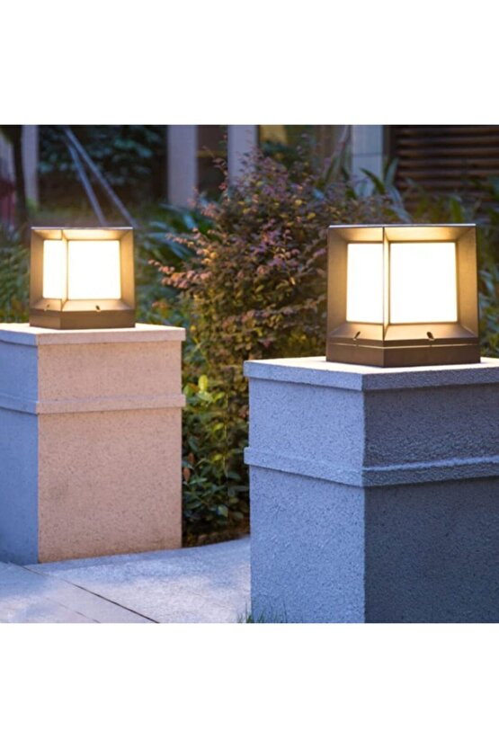 Set Üstü Panjurlu Küp Bahçe Armatürü - Izgaralı Küp Armatür Siyah