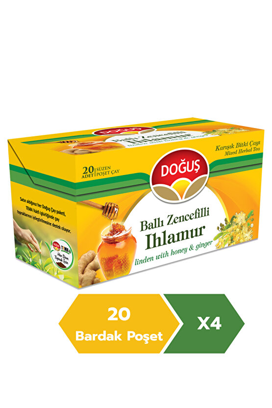 Ballı Zencefilli Ihlamur Bitki Bardak Poşet Çayı 20li X 4 Adet