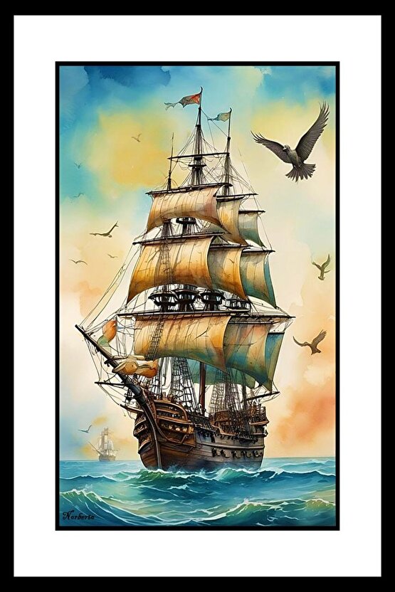 Büyük Eski Kalyon Digital Art ( ÇERÇEVESİZ - ÇERÇEVE YOKTUR ) ( ULTRA HD ) FOLYO AFİŞ - POSTER