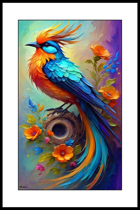 Mavi Renkli Kuş Digital Art ( ÇERÇEVESİZ - ÇERÇEVE YOKTUR ) ( ULTRA HD ) FOLYO AFİŞ - POSTER