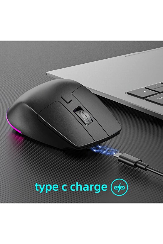 Kablosuz Mouse Bluetooth 5.04.0 + 2.4g Ergonomik Şarjlı Sessiz RGB Mouse Modern Tasarım Işıklı