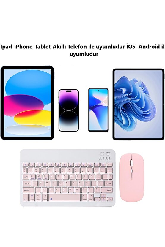 Apple iPad A16 11 Tablet Için Uyumlu Slim Şarjlı Bluetooth Klavye Ve Mouse Seti