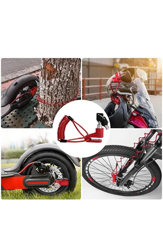 2li Güvenlik Seti Disk Kilidi + Spiral Çelik Halat Scooter Bisiklet Motosiklet İçin Üstün Koruma