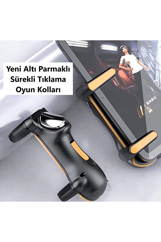 Tablet Ipad Için Pubg-fortnite Oyun Kolu Sürekli Ateş Tetik 6 Parmak Mekanik Metal Tuş Şarjlı