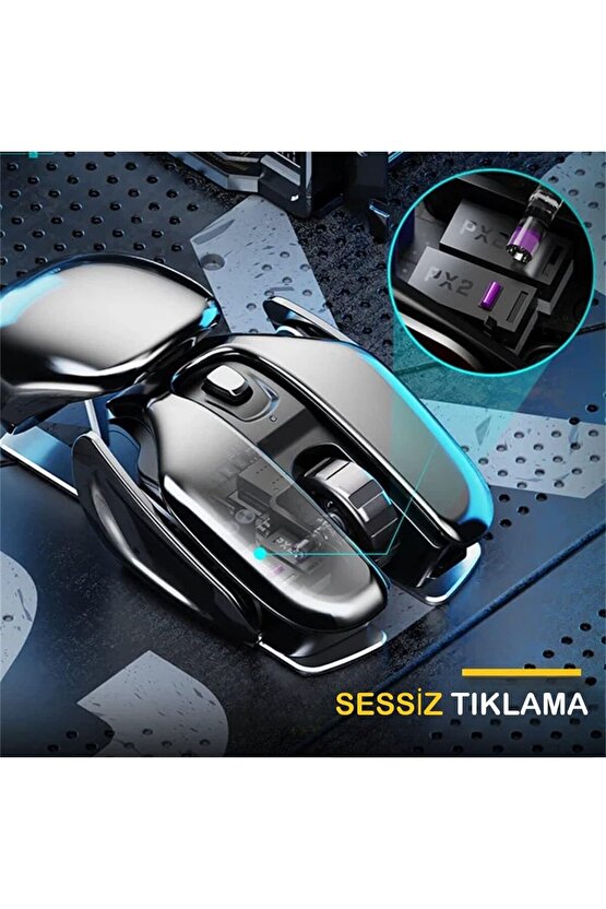 Kablosuz Şarjlı Mouse Modern Tasarım Ergonomik Metal Mouse, 2,4 GHz Sessiz Tıklama