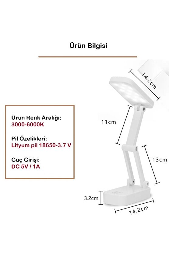 Katlanabilir Taşınabilir 24 LEDli Masa Lambası- 3 Farklı Aydınlatma Moduyla Pratik ve Şık
